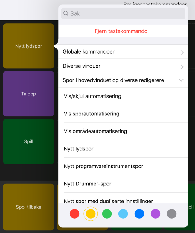 Figur. Tastekommandoer-lokalmenyen.