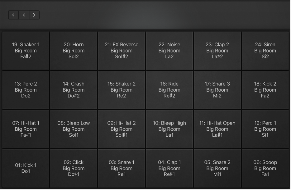 Figură. Pad-uri de tobe pe tot ecranul.