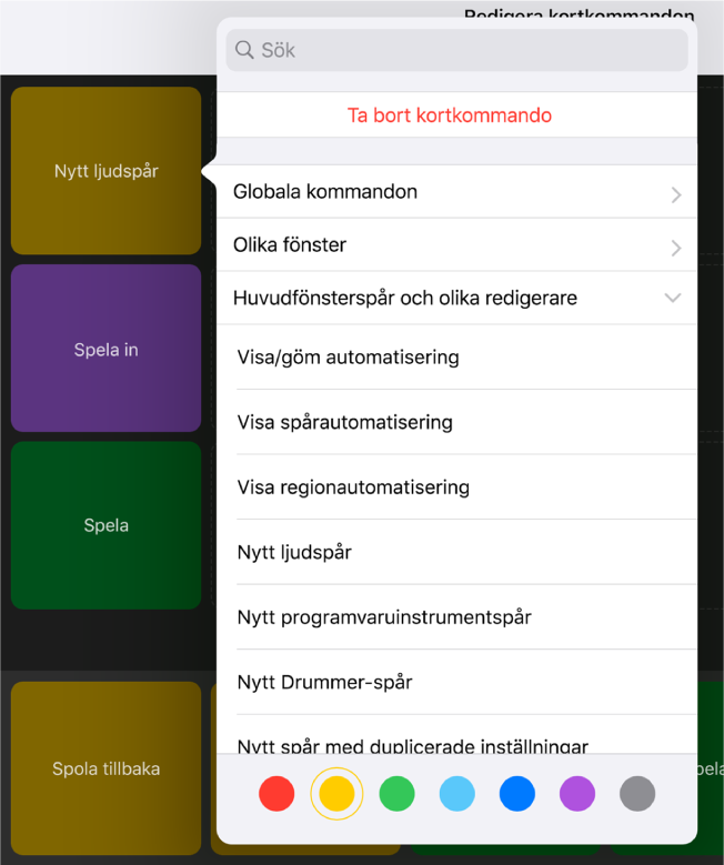 Bild. Kortkommandopoupmeny.