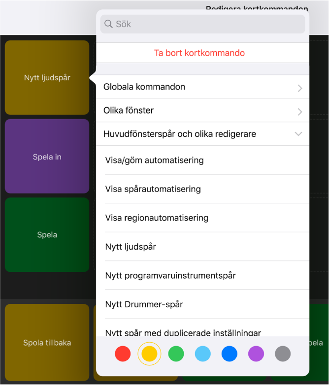 Bild. Kortkommandopoupmeny.