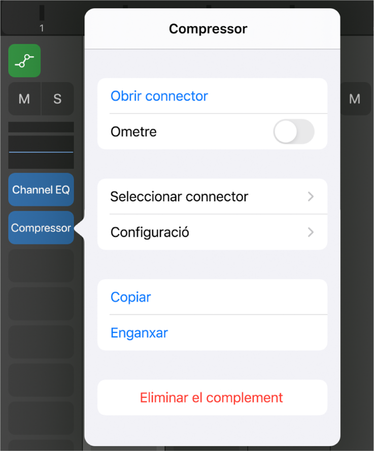 Figura. Mostra del menú emergent Compressor.