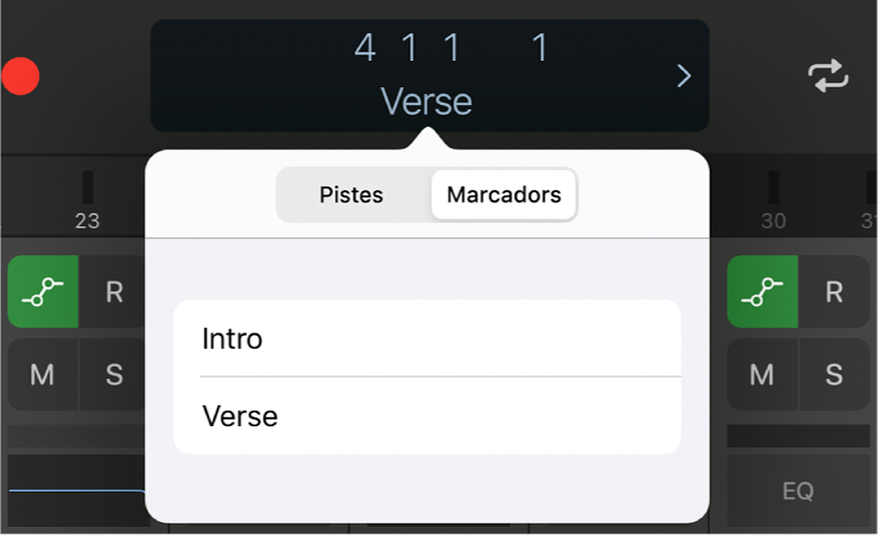 Figura. Llista de marcadors, a sota de la barra de control.