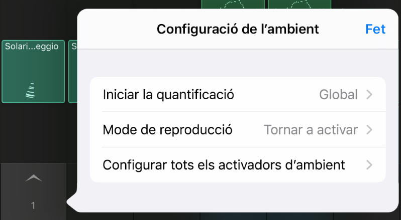 Menú de configuració d’ambients.