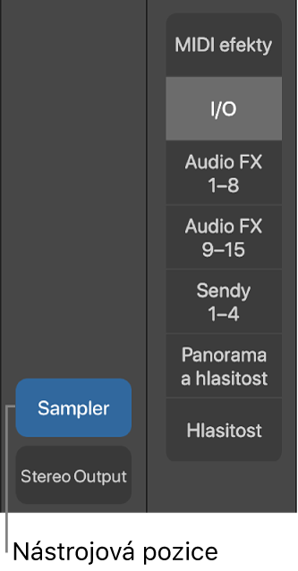 Obrázek. Popisek ukazuje nástrojovou pozici.