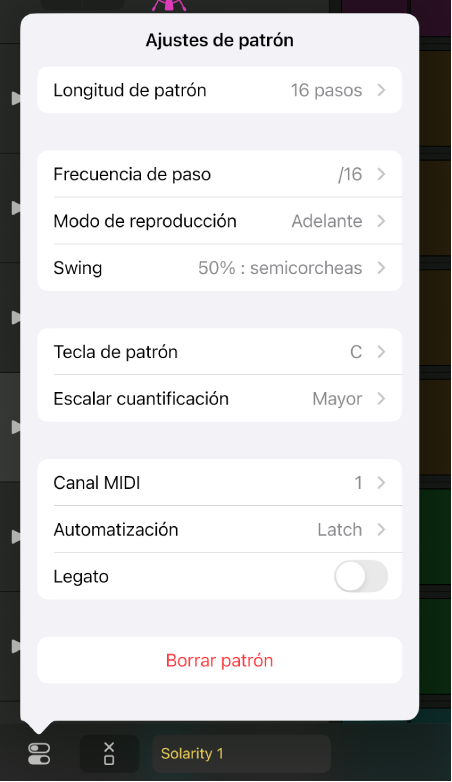 Menú “Ajustes de patrón”.