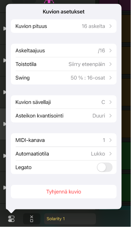 Kuvion asetukset -valikko.