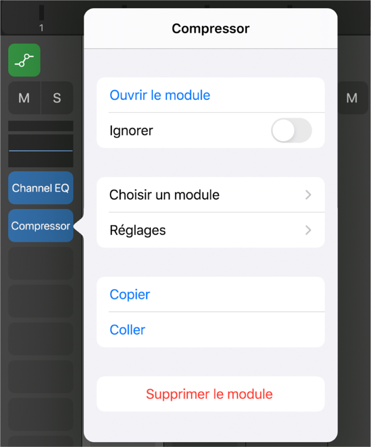 Figure. Affichage du menu contextuel Compressor.
