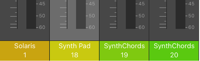 .आकृति। नाम और संख्या प्रदर्शित करता हुआ चैनल स्ट्रिप का निचला भाग।