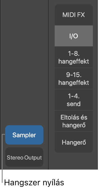 Ábra. Hangszerfoglalatok feliratai.