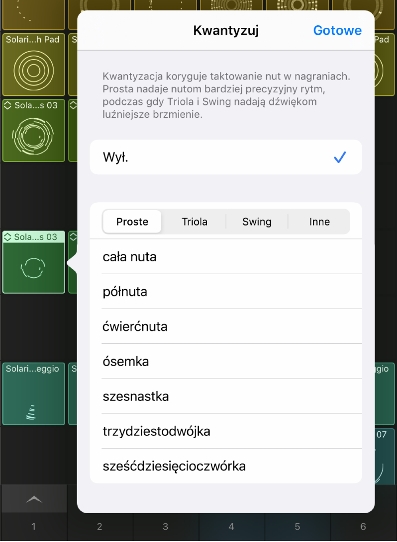 Menu kwantyzacji komórki