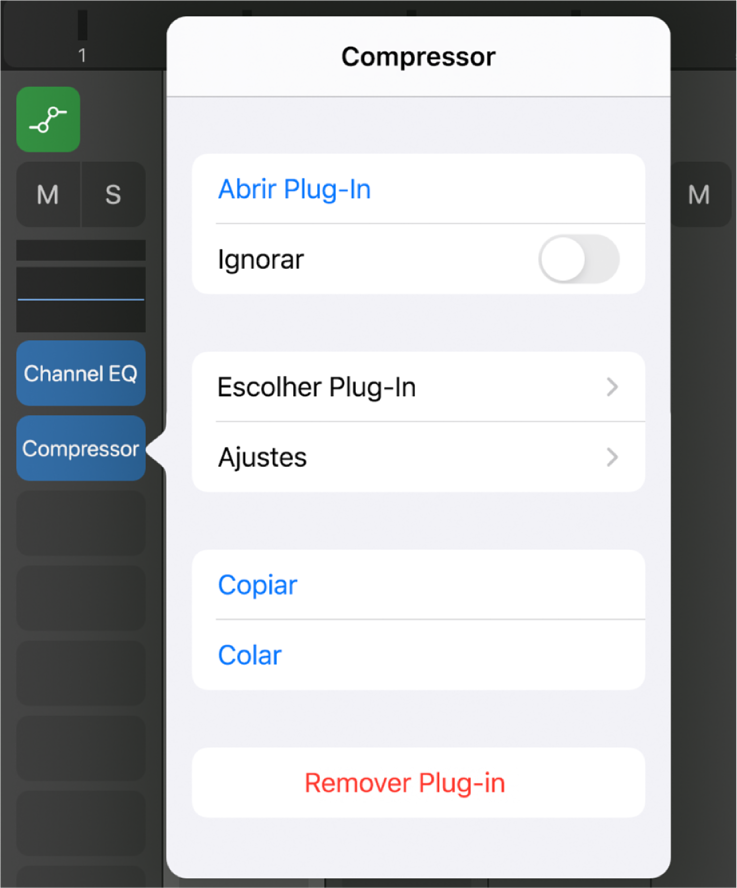 Figura. Mostrando o menu local Compressor.