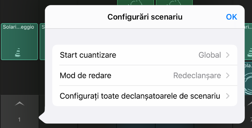 Meniul Configurări scenariu.