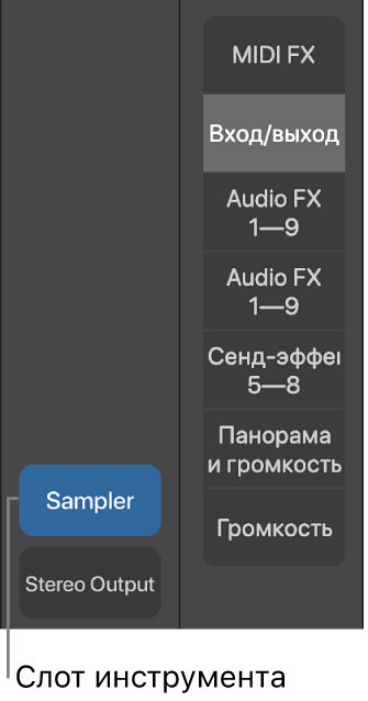 Рисунок. Подсказка, указывающая слоты инструментов.