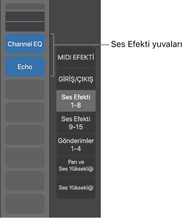 Şekil. Ses Efekti kanallarını gösteren belirtme çizgisi.