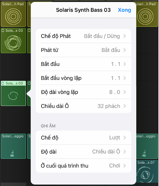 Menu Cài đặt ô.