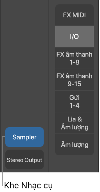 Hình. Chỉ thị hiển thị khe Nhạc cụ.