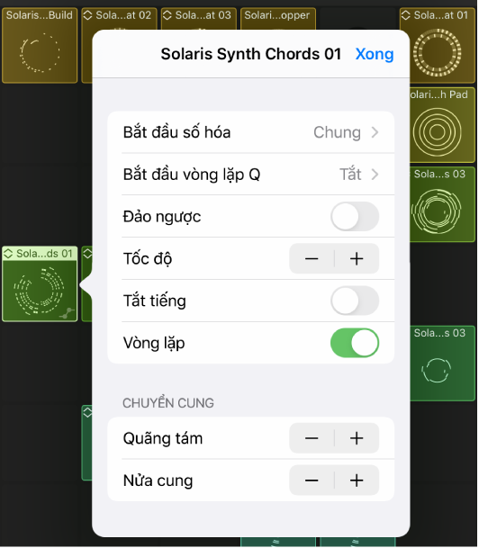 Menu Phát lại ô.