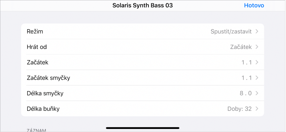 Nabídka nastavení buňky