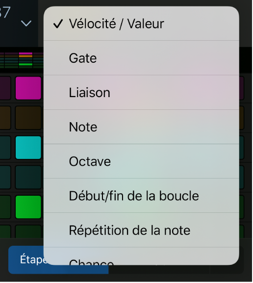 Sélecteur de modes d’édition avec menu ouvert affichant des modes d’édition.