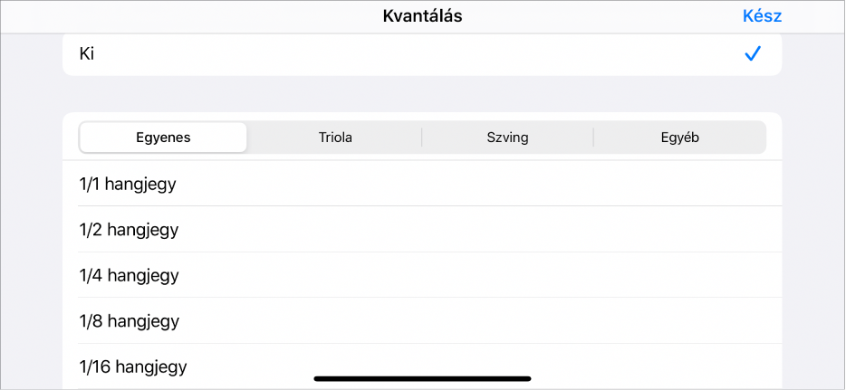 Cellához tartozó Kvantálás menü.