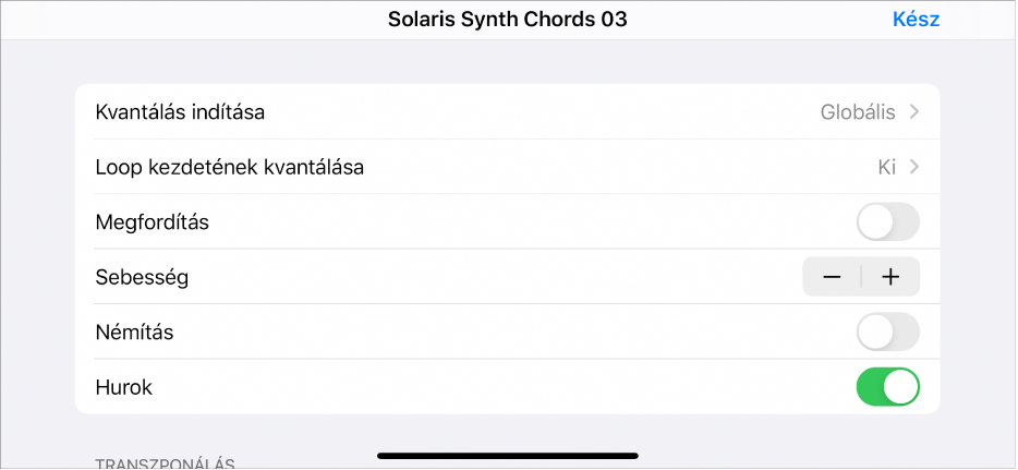 Cellához tartozó Lejátszás menü.