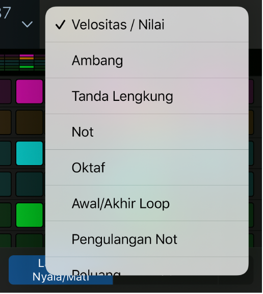 Pemilih Mode Edit dengan menu dibuka, menampilkan mode edit.