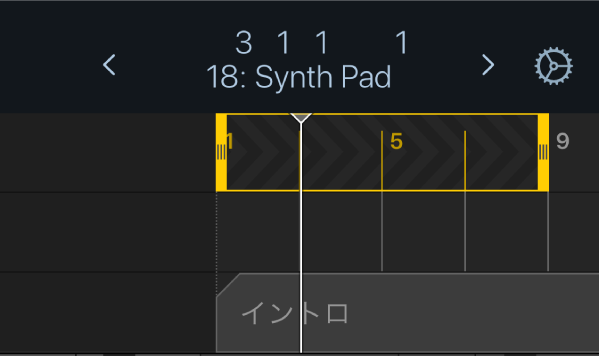 図。ルーラに表示されたスキップサイクル範囲。
