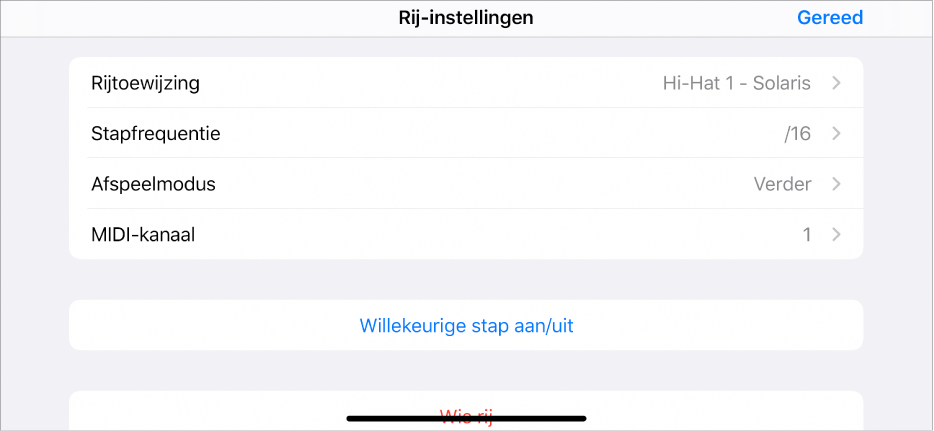 Het menu 'Rij-instellingen'.