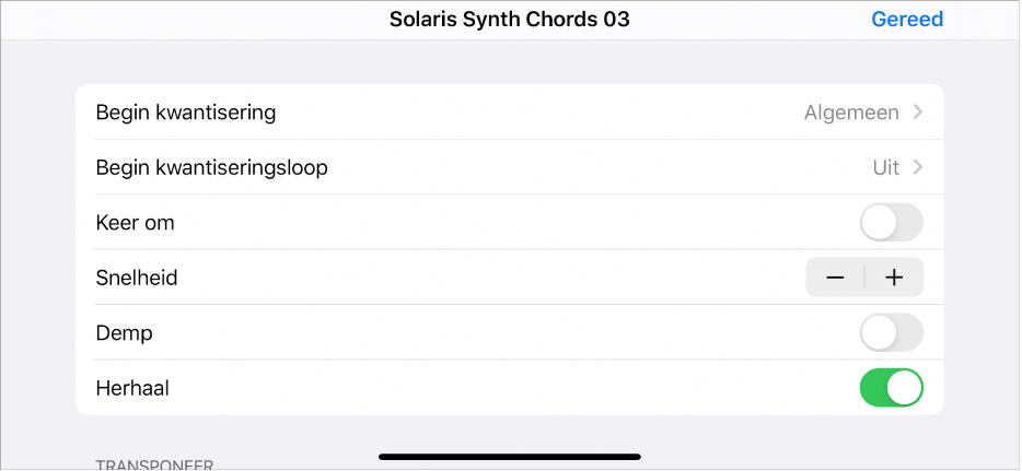 Menu voor afspelen van cellen.