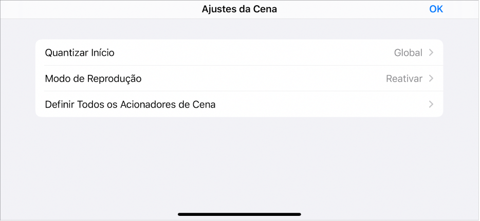 Menu de Ajustes da Cena.