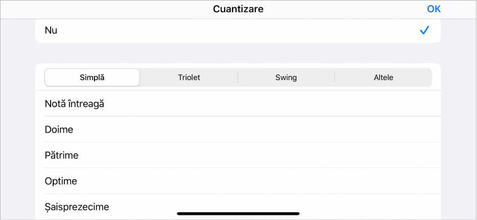 Meniul Cuantizare celulă.
