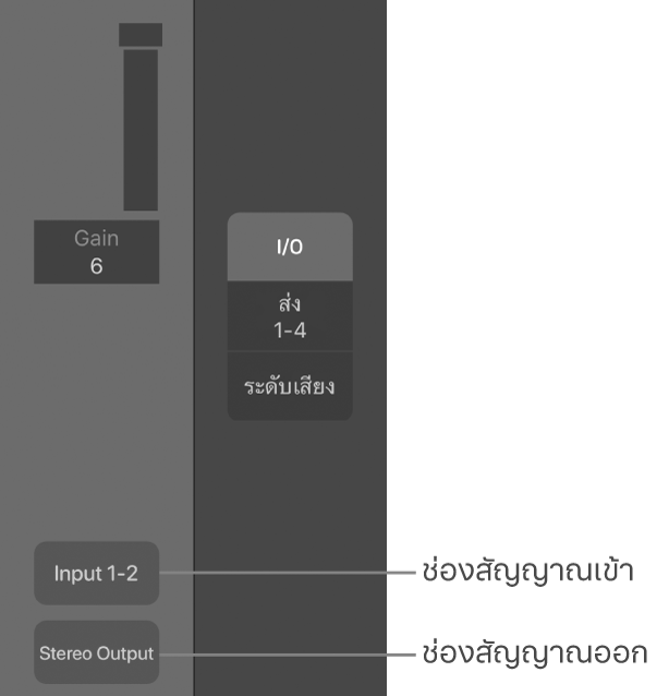 ภาพ คำบรรยายที่แสดงช่องสัญญาณเข้าและช่องสัญญาณออก