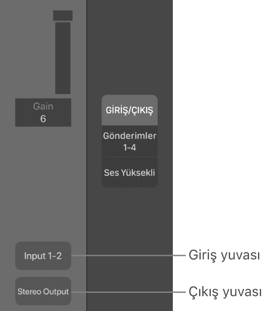 Şekil. Giriş kanalını ve Çıkış kanalını gösteren belirtme çizgileri.