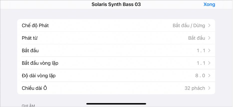 Menu Cài đặt ô.