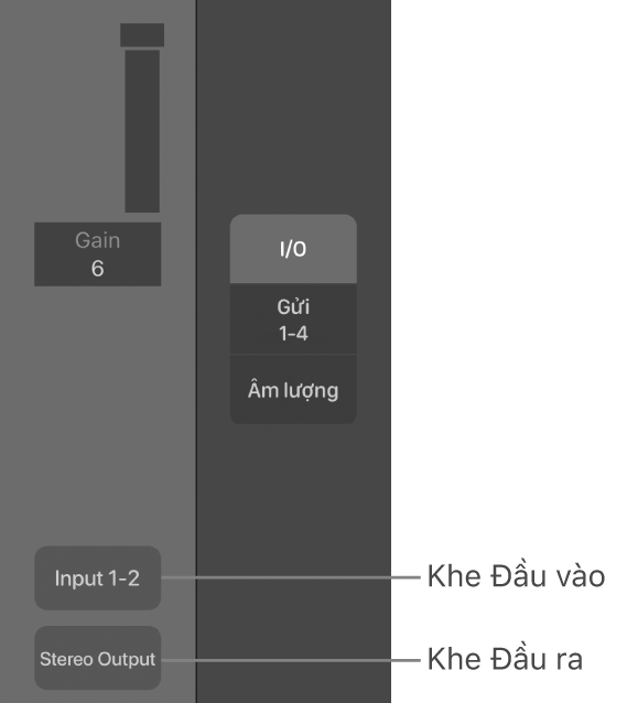 Hình. Chỉ thị hiển thị khe Đầu vào và khe Đầu ra.