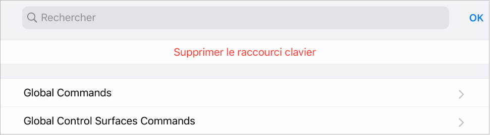 Figure. Feuille Raccourcis clavier.