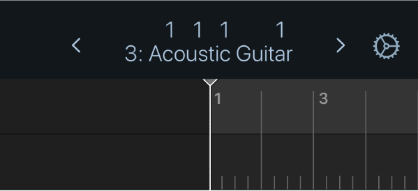 Bild. Linjalen och uppspelningshuvudet under reglagefältets display.