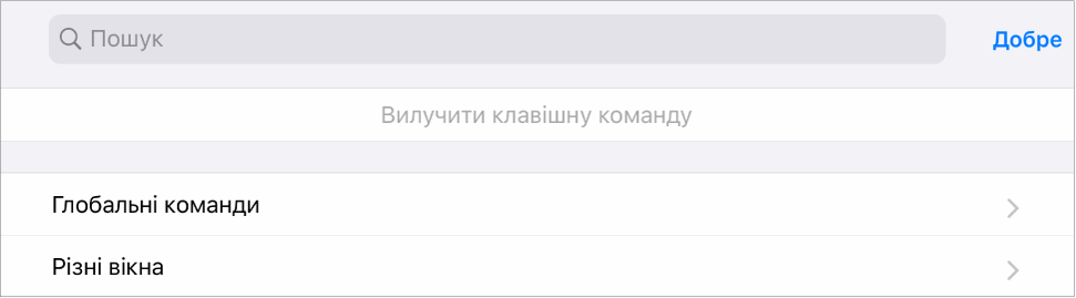 Рисунок. Аркуш клавішних команд.