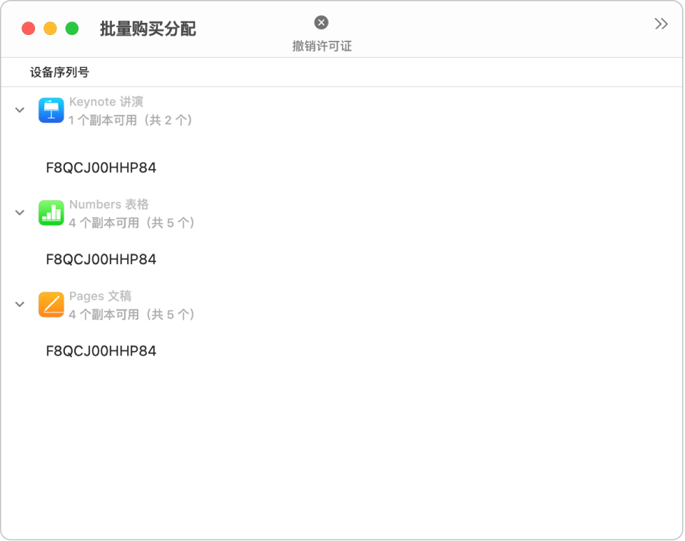 用于查看批量购买的 App 的窗口。