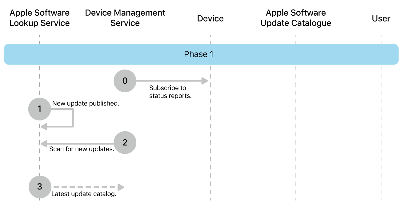 Phase 1 showing steps 0 to 3 of Apple software update enforcement.