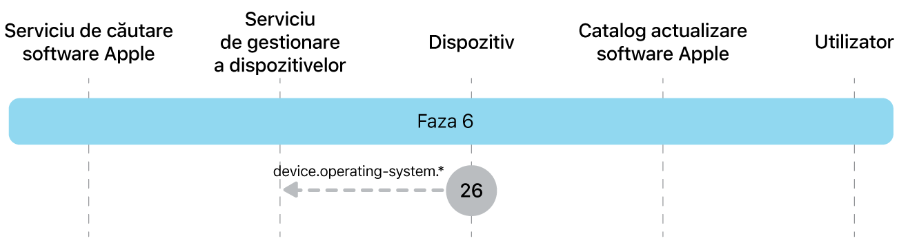 Faza 6 afișând pasul 26 al impunerii actualizării de software Apple.
