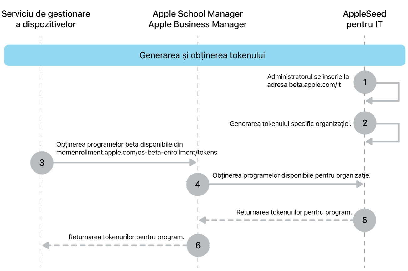 Fluxul tokenului programului beta pentru testarea actualizărilor software.