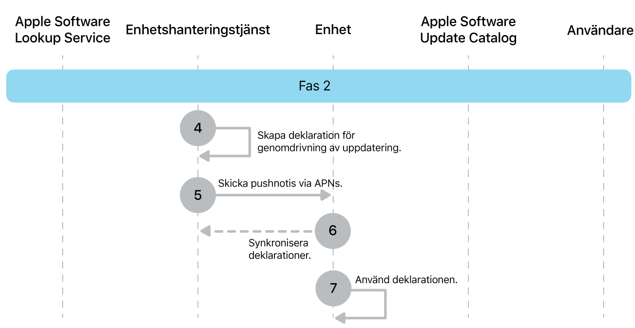 Fas 2 visar steg 4 till 7 i genomdrivingen av Apple-programuppdateringar.