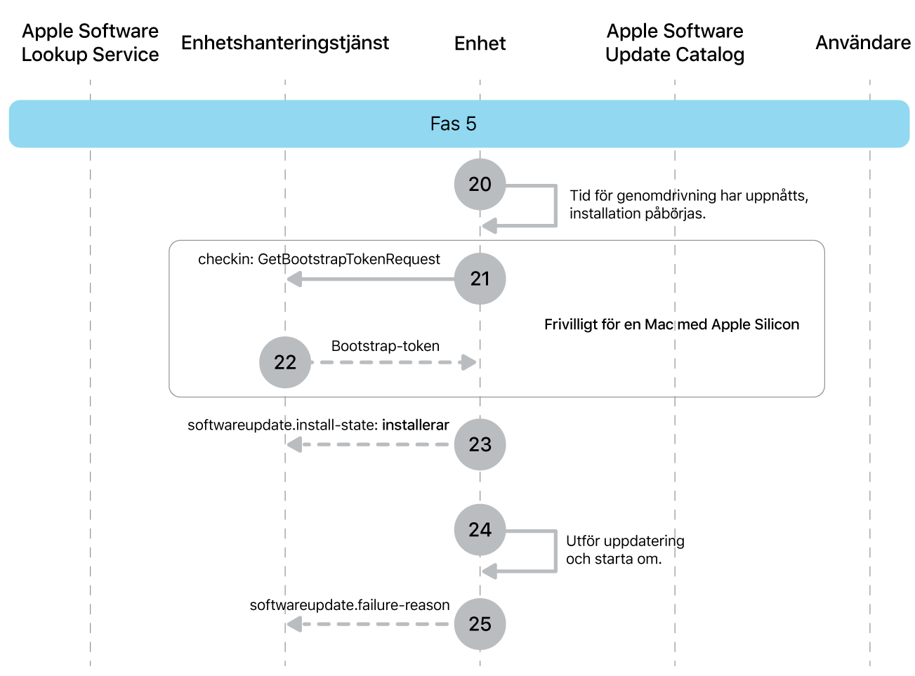 Fas 5 visar steg 20 till 25 i genomdrivingen av Apple-programuppdateringar.