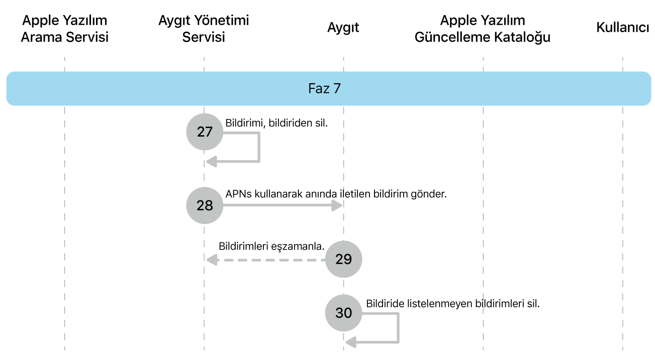 Apple yazılım güncellemelerini uygulatmanın 27 ila 30. adımlarını gösteren 7. aşama.