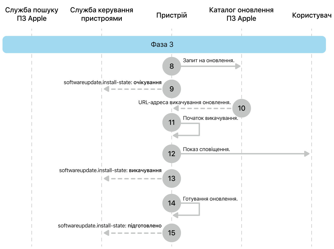 Фаза 3, кроки 8—16 запровадження оновлення ПЗ Apple.