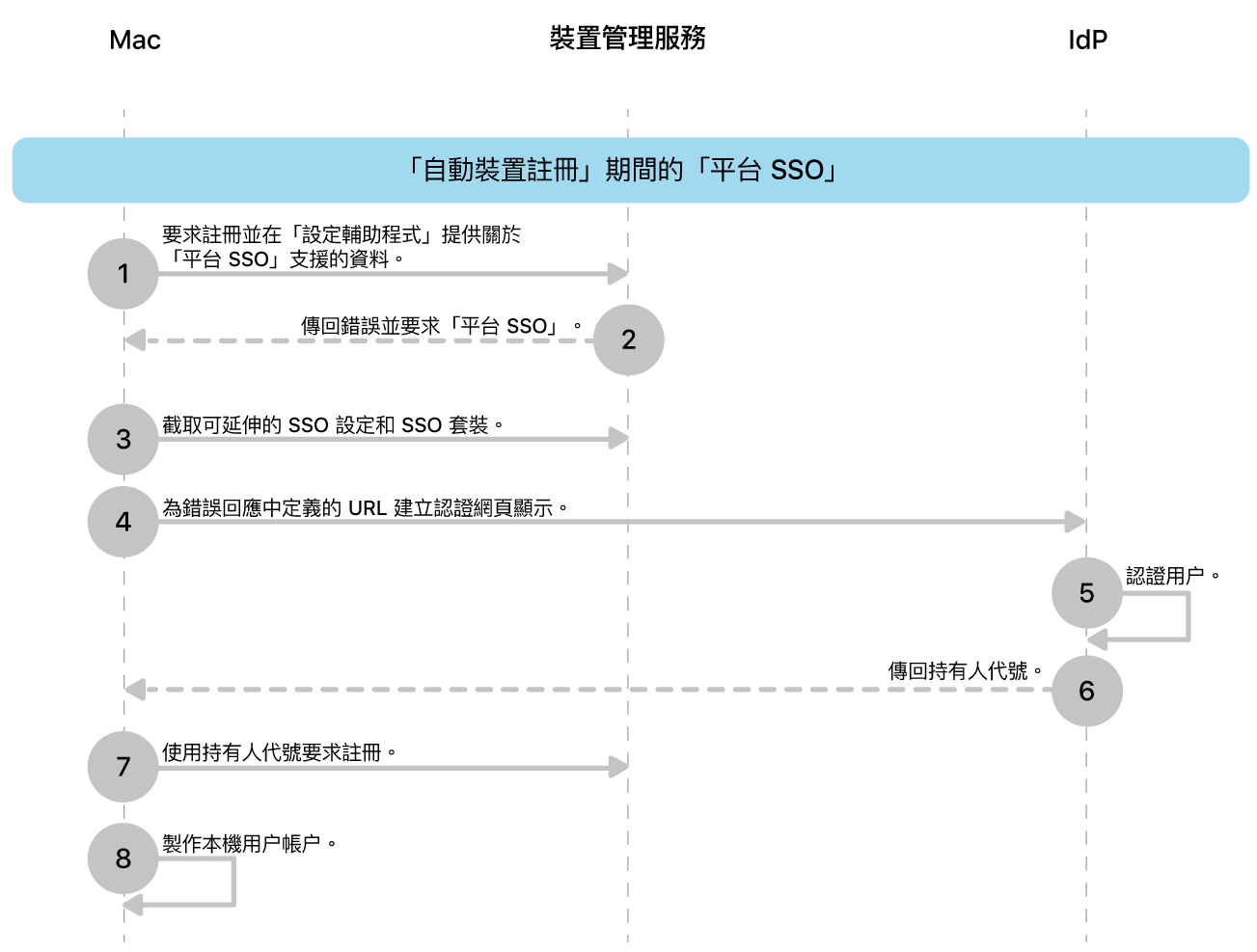 「自動裝置註冊」程序期間的「平台 SSO」。