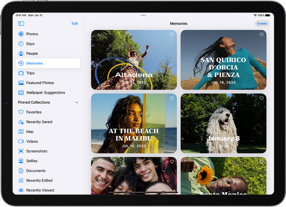 The Photos app is open to the Memories collection. The All tab is selected, with a list of memories below.