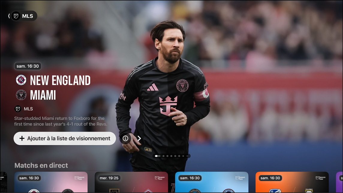 Écran qui affiche la MLS Season Pass