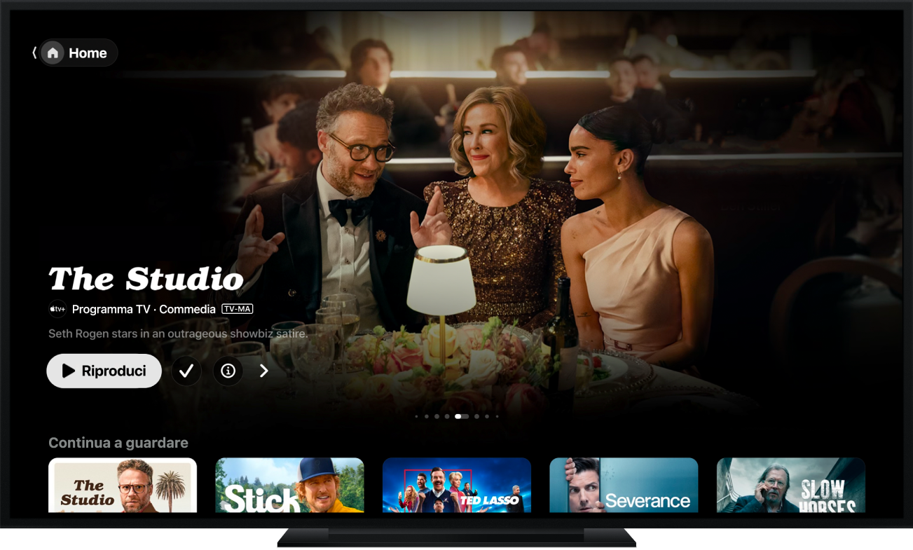 L’app Apple TV visualizzata sullo schermo di un televisore.